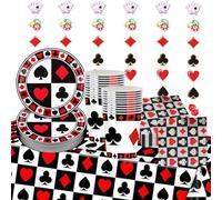 67 Decorazioni di Compleanno a Tema Poker - Piatti, Tovaglioli, Tazze, Tovaglie e Decorazioni da Appendere per 20 Ospiti - Accessori per Serata Casinò