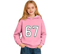 67 Felpe con cappuccio per ragazzi e ragazze con numero classico 6 7 meme stampato a maniche lunghe pullover da vacanza top da ragazza casual Y2k Streetwear, rosa, 7-8 Years