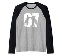 67 Giocatore di Calcio Silhouette Numero Bold Game Day Design Maglia con Maniche Raglan