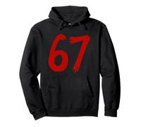 67 Horror Scratch Numero Rosso Spettrale Design Stile Minimale Felpa con Cappuccio