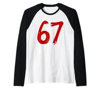 67 Horror Scratch Numero Rosso Spettrale Design Stile Minimale Maglia con Maniche Raglan