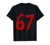 67 Horror Scratch Numero Rosso Spettrale Design Stile Minimale Maglietta