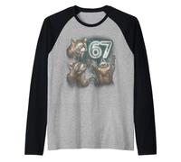 67 Meme Racoon Howling At The Moon 67 T-Shirt 6 7 Halloween Maglia con Maniche Raglan