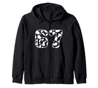 67 Mucca Spot Number Farm Animal Theme Bold Graphic Design Felpa con Cappuccio