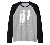 67 Numero gocciolante Stile Bold Minimal Graphic Design Maglia con Maniche Raglan