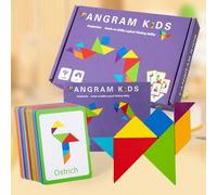 67 pezzi Set Puzzle Tangram in Legno, include 60 schede a doppia faccia, Giocattoli Montessori, adatti per bambini piccoli; 7 pezzi Blocchi da costruzione con motivi geometrici colorati, 120 libri di