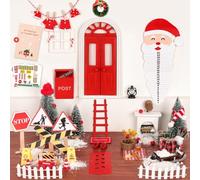 67 porta gnomo rosso con lettere, set completo, accessori per cantiere, miniatura, casa del gnomo, camino, in legno d'elfo, set di vestiti per Natale, porta delle fate, calendario dell'Avvento fai da