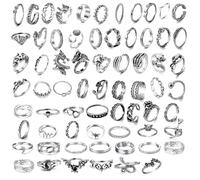 67 Pz Vintage Silver Knuckle Rings Set for Women Teen Girls, Bohemian Stackable Joint Finger Rings Adjustable Chunky Finger Stackable Midi Fashion Silver Midi Rings Pack