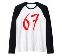 67 Red Horror Brush Number Spaventoso Graphic Design Maglia con Maniche Raglan