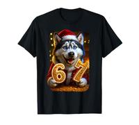 67 Santa Husky Ironic Christmas Brainrot Meme Six Seven Dog Maglietta