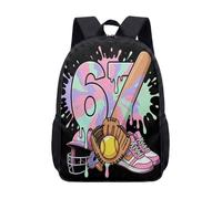 67 Zaino per bambini e ragazzi, motivo baseball e lecca-lecca, 43 cm, stampa 3D, zaino per la scuola per ragazzi e ragazze, nero, 29, L, Minimalista