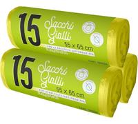 675 Sacchetti Spazzatura - BIODEGRADABILI- MISURA: 55x65 cm - con Manici | Sacchetti Immondizia da 40L, Trasparenti per Raccolta Differenziata | Buste Anti Umidità, Plastica Riciclata, Gialli