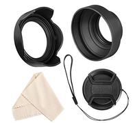 Veatree - Set paraluce da 67 mm, paraluce in gomma pieghevole con filettatura per filtro, paraluce a tulipano reversibile, tappo copriobiettivo a pressione centrale, panno in microfibra, Canon EW-73B