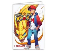 68-1363 Biglietto Vive Saint Nicola 6 dicembre Augura una buona festa a un ragazzo scolaro che ama i mostri fantastici da collezione, con busta bianca formato 12 x 17 cm, prodotto in Francia