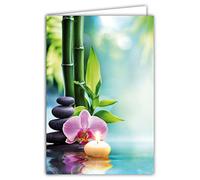68-4010 Carta interna bianca con busta - Zen Fiore Orchidea Rosa Viola Candela Ciottoli Bambù Acqua Meditazione Per Te Buon Compleanno Felice Figlia Mamma Nonna Grazie Congratulazioni