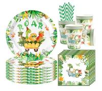 68 Pezzi Dino Stoviglie Compleanno, Dino Decorazioni Compleanno, Dinosauro Addobbi per Feste Bambino Include Piatti Tazze Tovaglioli