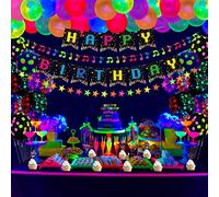 68 pezzi Glow Party Supplies Set Glow in the Dark Birthday Banner UV Black Light Reactive Cake Topper Swirls Fluorescenti Glow Balloons Neon Stars Musical Note Stars Ghirlande Neon Party Decorations