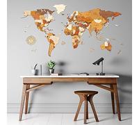 68travel Mappa del mondo in legno per la decorazione delle pareti - Legno tinto multicolore, multistrato, nomi incisi - effetto 3D unico - per soggiorno, ufficio L120 (120x60 cm) - Traveler