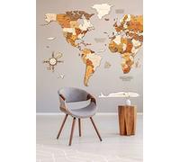 68travel Mappa del mondo in legno per la decorazione delle pareti - Legno tinto multicolore, multistrato, nomi incisi - effetto 3D unico - per soggiorno, ufficio L150 Adventurer (150x85 cm)