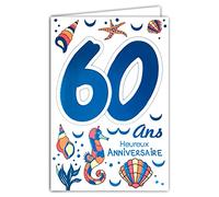 69-2037 - Biglietto di compleanno per 60 anni, unisex, con ancora marina, bussola, guouvernail