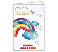 69-3112 - Biglietto di compleanno meraviglioso arcobaleno, dipinto all'acquerello, dopo la pioggia, bel tempo solare, finitura dorata, oro dorato, goffratura in rilievo, 1 busta, formato 12 x 17 cm