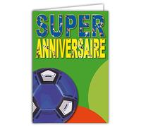 69-8003 - Biglietto super compleanno, pallone da calcio blu, squadra calciatori con busta, formato 12 x 17,5 cm, lucido, prodotto in Francia, vita in colori per sostenere sostenitore del campionato