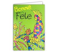 69-8148 - Biglietto di auguri per feste, uccelli colorati, esotici, tropicali, pappagalli, fiori orchidee, con busta, 12 x 17,5 cm, interno bianco per scrivere - Inchiostri fluo, creato e fabbricato