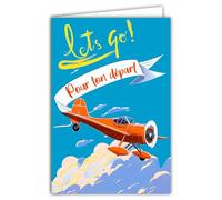 69-8154 - Biglietto di auguri per la tua partenza in pensione o trasloco Let's go aereo vacanze in viaggio verso nuove avventure, con busta bianca, 12 x 17,5 cm, creazione di qualità francese