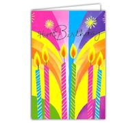 69-8166 - Biglietto di auguri felice compleanno, 6 candele per torta pop art, multicolore arcobaleno, per bambini, adolescenti, con busta bianca, 12 x 17,5 cm, realizzato in francese