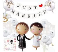 69 Pezzi Kit Matrimonio - Set con Striscione, Nastro, Palloncini, Anello e 32 Photo Booth - Decorazioni JUST MARRIED per Sposi
