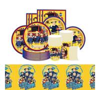 69 Pezzi Pompiere Stoviglie Compleanno，Pompiere Kit Festa Compleanno，Tovaglioli, Piatti di Carta, Bicchieri di Carta, Tovaglia, Perfetto per 16 Persone