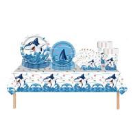 69 Pezzi Set Stoviglie per Feste di Compleanno,Oceano Piatti Tazze Asciugamani di Carta Tovaglia Plastica Stoviglie Monouso Biodegradabili,Decorazione Desktop per Feste di Compleanno,Picnic