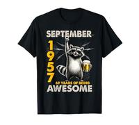 69th Birthday Raccoon September 1957 Vintage 69 Years Old Maglietta