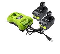 6Ah, Compatibile Con RYOBI, Batteria 18V P108, Batteria 18V One+ Plus, Utensili Elettrici Agli Ioni Di Litio Da 18 Volt P104 P107 RB18L50 RB18L20 P108(2 battery 1 charger)