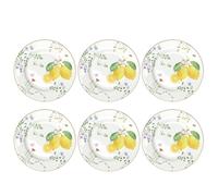 6er Set Piatto Torta Fleurs et Citrons Limoni D.19cm di Porcellana EASY LIFE