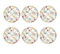 6er Set Piatto Torta Garden Dreams Bianco con Fiori Colorati D.19cm EASY LIFE