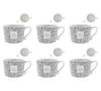 6er Set Tazze, Tazza Bloom Bianco Con Nero Motivo Floreale BASTION COLLECTIONS