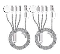 6FT/1.8M Cavo Di Ricarica iWatch, 4 in 2 Multiplo con Ricarica Rapida Intrecciato Nylon con Porta iOS/Micro USB/Tipo C/iWatch, Compatibile con iWatch Ultra/SE/1-10/iPhone/iPad/AirPods/Galaxy/Huawei