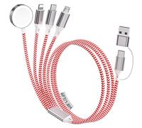 6FT/1.8M Cavo Di Ricarica iWatch, 4 in 2 Multiplo con Ricarica Rapida Intrecciato Nylon con Porta iOS/Micro USB/Tipo C/iWatch, Compatibile con iWatch Ultra/SE/1-10/iPhone/iPad/AirPods/Galaxy/Huawei
