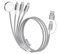 6FT/1.8M Cavo Di Ricarica iWatch, 4 in 2 Multiplo con Ricarica Rapida Intrecciato Nylon con Porta iOS/Micro USB/Tipo C/iWatch, Compatibile con iWatch Ultra/SE/1-10/iPhone/iPad/AirPods/Galaxy/Huawei