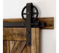 6FT-183cm Acciaio Binario per Porta Scorrevole Kit, CCJH Porte Scorrevoli Accessori, Con Senza Pugno Guida Porta Scorrevole Pavimento[Grande Rullo]