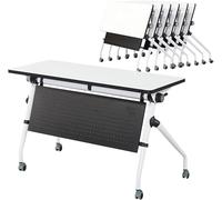 6ft Folding Conference Room Table Foldable Meeting Tables for Mobile Training Movable Computer Desk with Wheels Modern Executive Desk