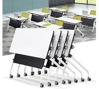 6ft Folding Conference Room Table Foldable Meeting Tables for Mobile Training Movable Computer Desk with Wheels Modern Executive Desk
