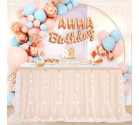 6FT Tulle Table Skirt Champagne Tutu Table Skirt Cloth with Lights for Wedding Party Bridal Shower Table Decorations