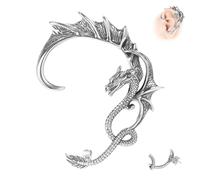 6ixGosh Orecchini a polsino gotico in acciaio inox retrò a forma di drago, stile punk, serpente, drago, pesce, coccodrillo, orecchini a perno per cartilagine rampicante per donne e uomini, oro/argento
