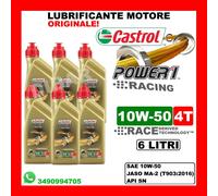 6LT OLIO CASTROL POWER 1 RACING 4 TEMPI 10W50 API SN-JASO MA2 6 LATTINE DA 1LT