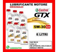 6LT OLIO MOTORE ORIGINALE CASTROL GTX 5W30 C4 ACEA C4 6 LATTINE DA 1 LITRO