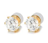 6MM Magnetico Zirconi Orecchini da Uomo Donna, Oro Acciaio, Click-on Fake Piercing Finto Dilatatore Fake Plug, 1 Paio