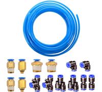 6Mm OD 4Mm ID Aria Pneumatica PU Tubo, 10M Tubo per Aria Poliuretano Blu + 8Pcs