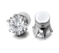 6MM Orecchini Uomo Diamante,Magneti Orecchini Finti Uomo Click-on Fake Piercing Finto Dilatatore Fake Plug,Argento Zirconi Simulato Diamante Brillanti 1 Paio (6mm)
